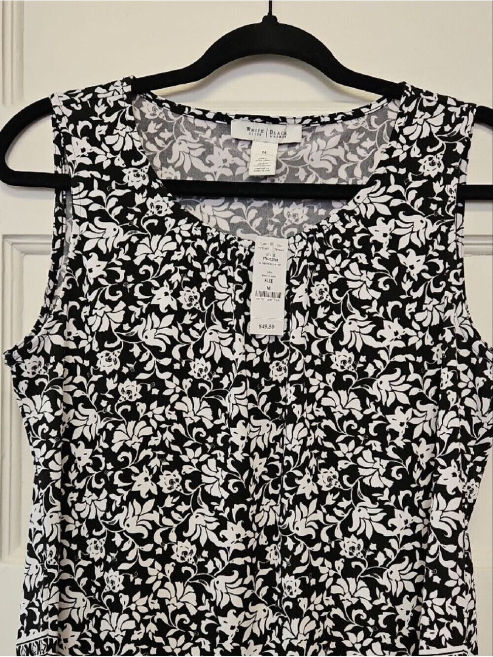 WHBM Black and White Floral Border Tank Top Med - Picture 4 of 8